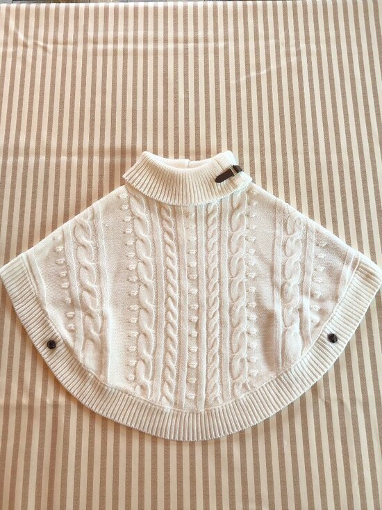 Janie And Jack Sweater Poncho Girls 4 White Cable Knit Pullover Shawl - Picture 1 of 6